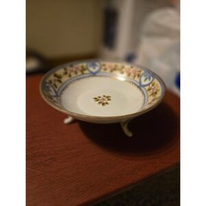 Vintage Hand Painted Porcelain Footed Nut Bowl Floral Gold Gilt Tripod‎ Dish